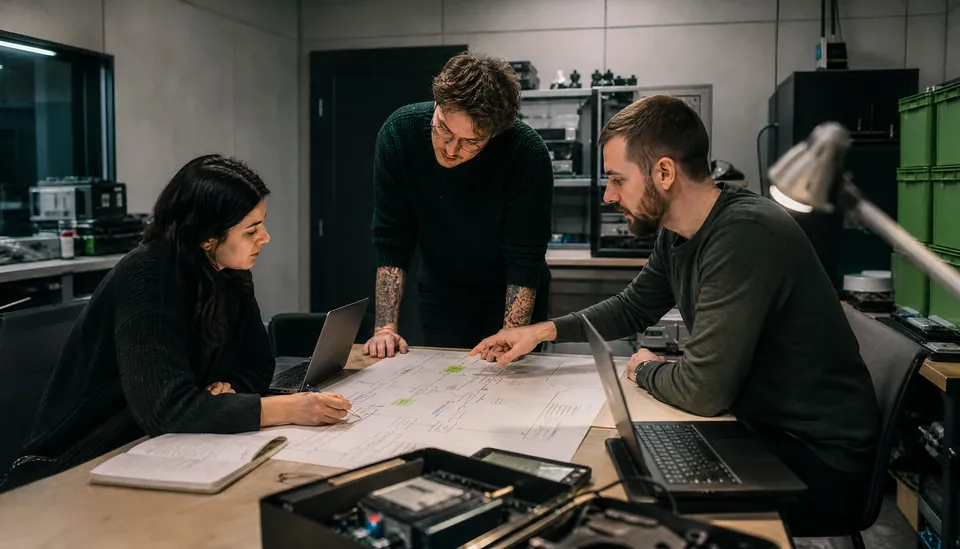 Technology and business colleagues working on a project