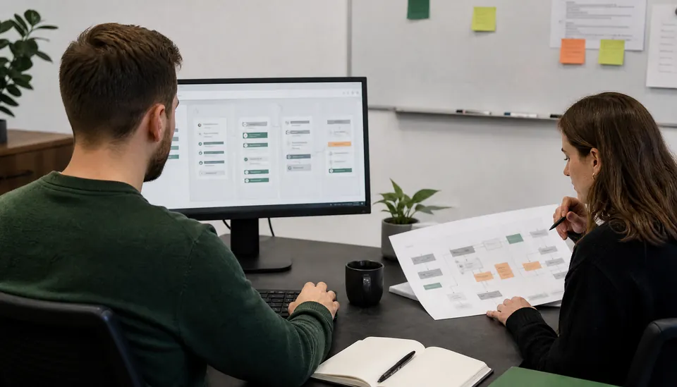 Engineers reviewing an AI automation workflow